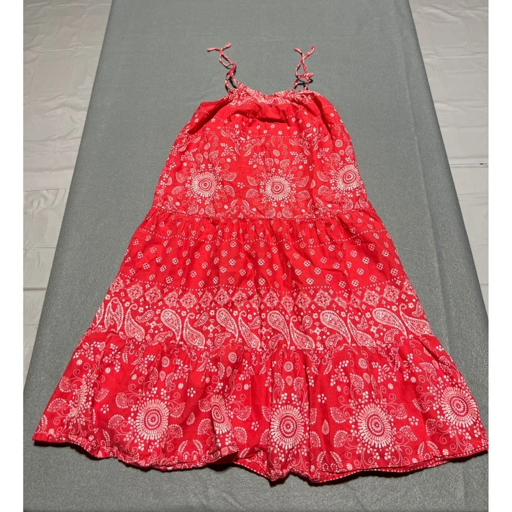 OshKosh Bgosh Girls Red Bandana Print Tiered Cotton Maxi Dress Size 4